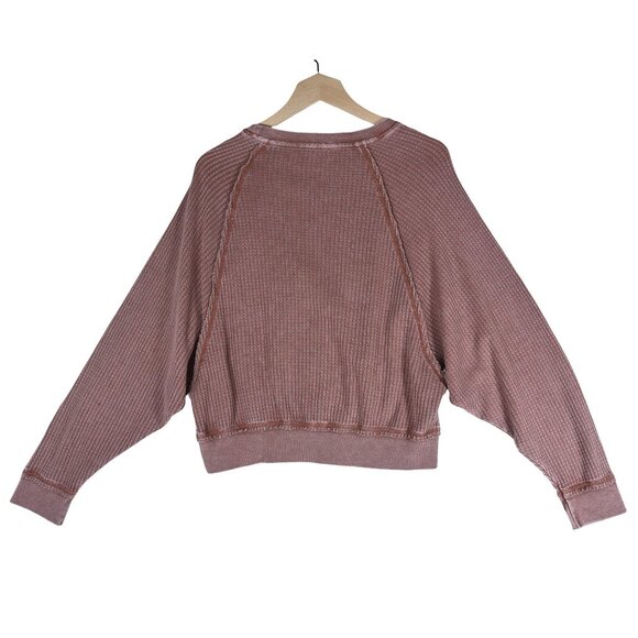 Z Supply Waffle Knit Cropped Pullover Size S Slouchy Thermal Vintage Dusty Rose - Picture 3 of 7